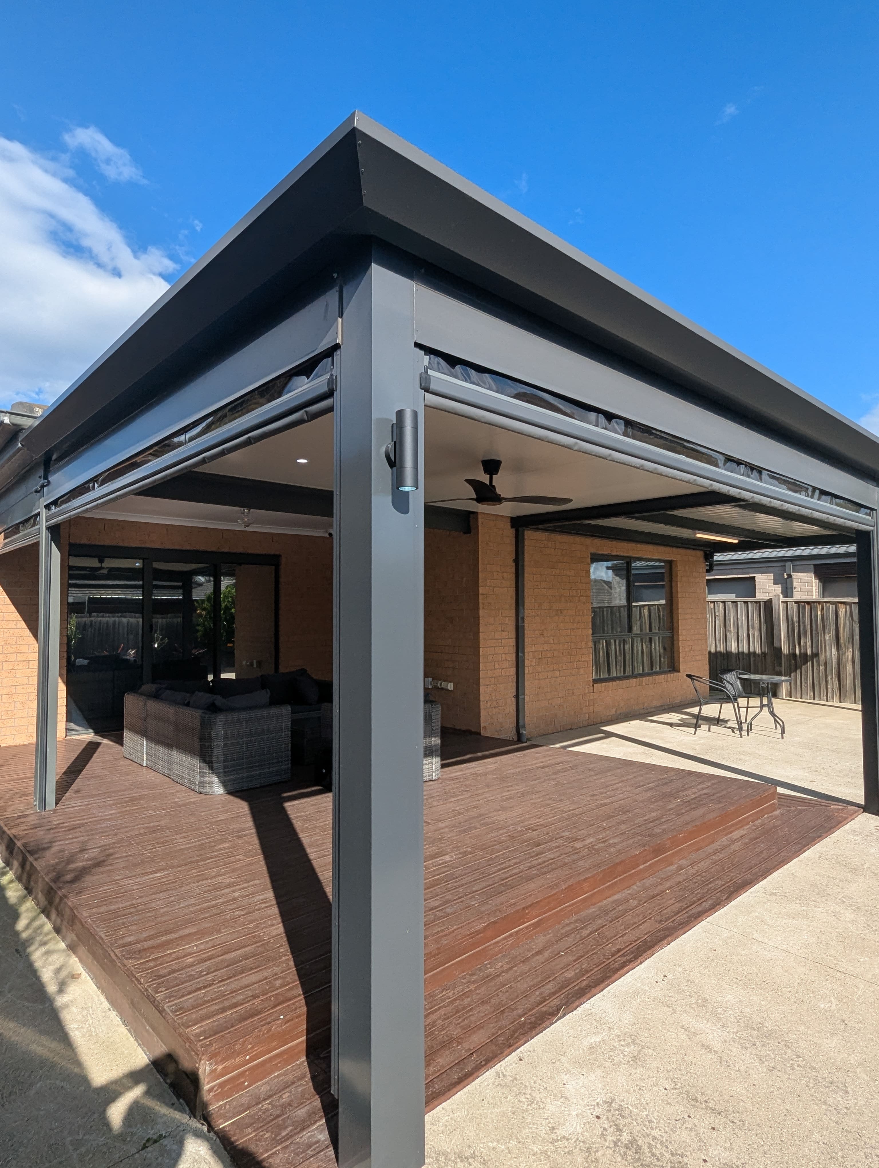 Insulated and Colorbond Verandah with blinds After 3